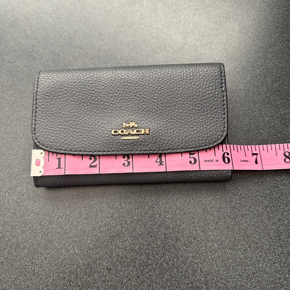 Coach Dark Blue Pebbled Leather Tri-Fold Wallet - Picture 10 of 11